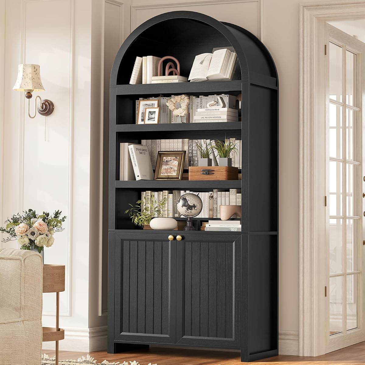 81" Tall Arched Cabinets, Bookcase with storage