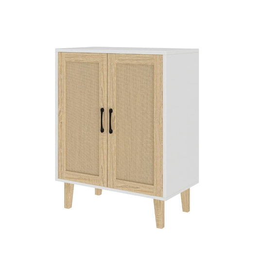 Buffet Cabinet Sideboard with Rattan Decorated Doors Kitchen Storage Cupboard Accent Cabinet (White)