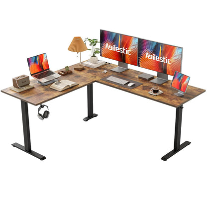 63 x 55 Inch L Shaped Electric Standing Desk, Rustic Brown