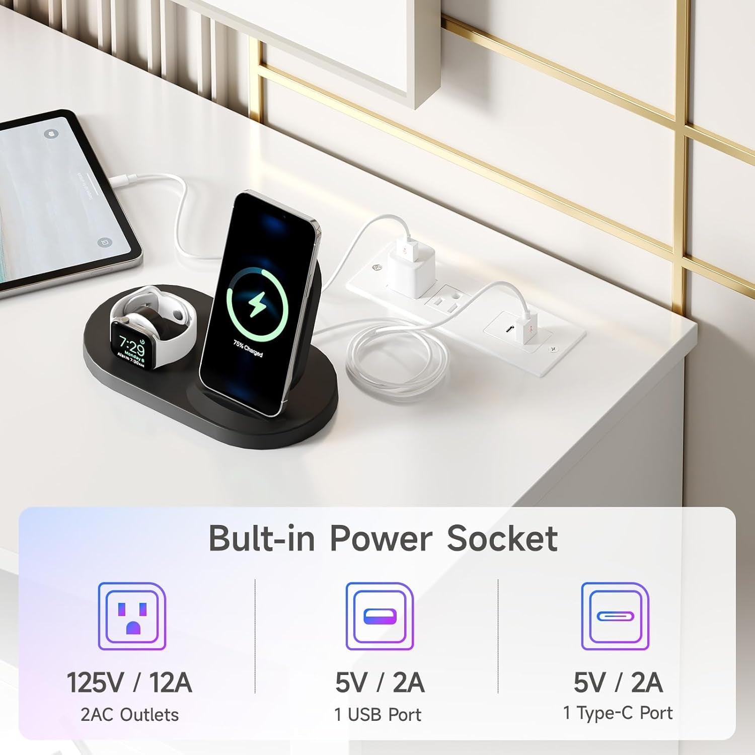 LED TV Stand for 80 Inch TV, Entertainment Center with Power Outlets, Modern TV Console Gaming Media Television Stands with Storage for Living Room, Bedroom, Gaming Room, 70 Inch, White