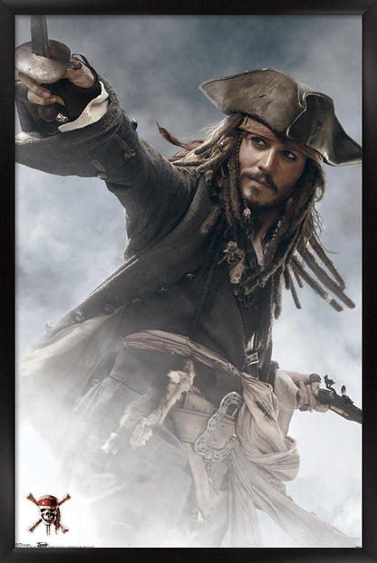 Disney Pirates of the Caribbean: At World's End - Jack Sparrow Wall Poster, 22.375" x 34", Black Framed Version