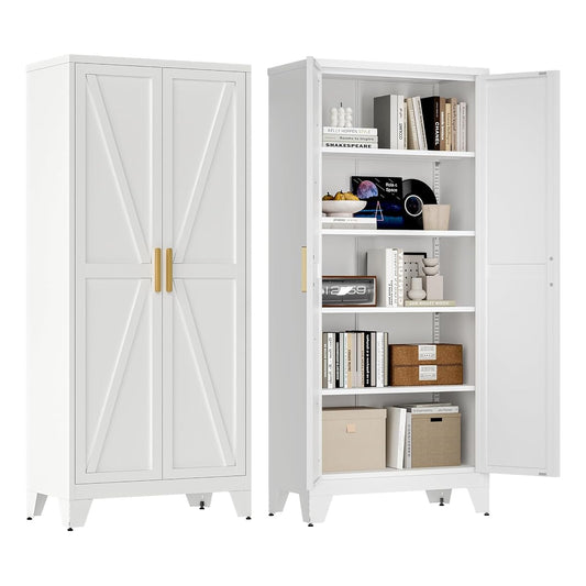 71'' Farmhouse Metal Storage Cabinet with Barn Doors
