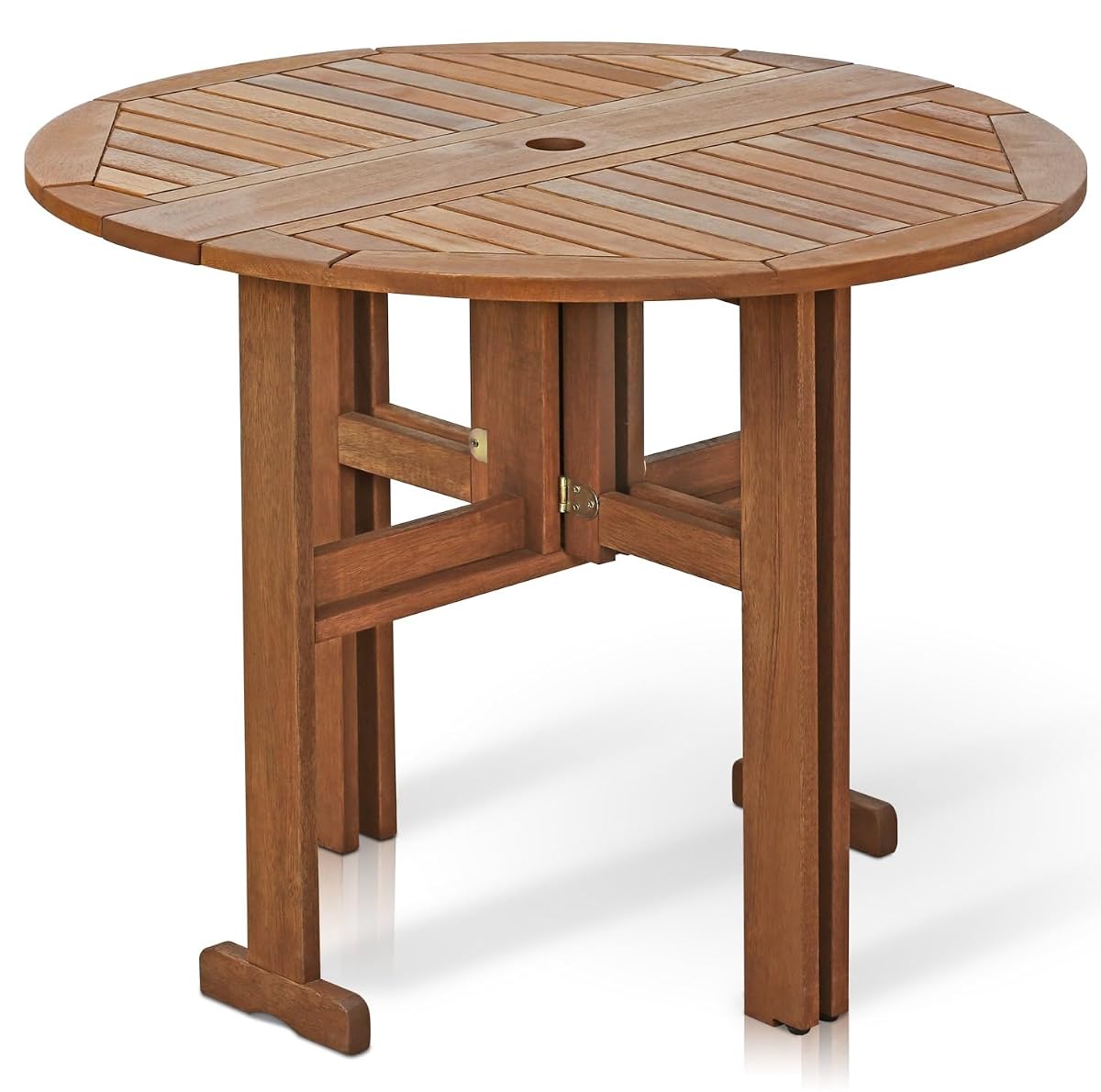 FG17035 Tioman Hardwood Patio Furniture Gateleg Round Table in Teak Oil, Natural