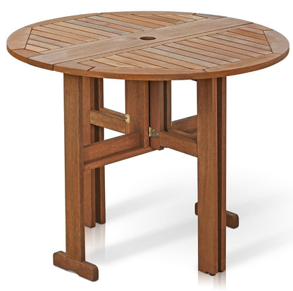 FG17035 Tioman Hardwood Patio Furniture Gateleg Round Table in Teak Oil, Natural