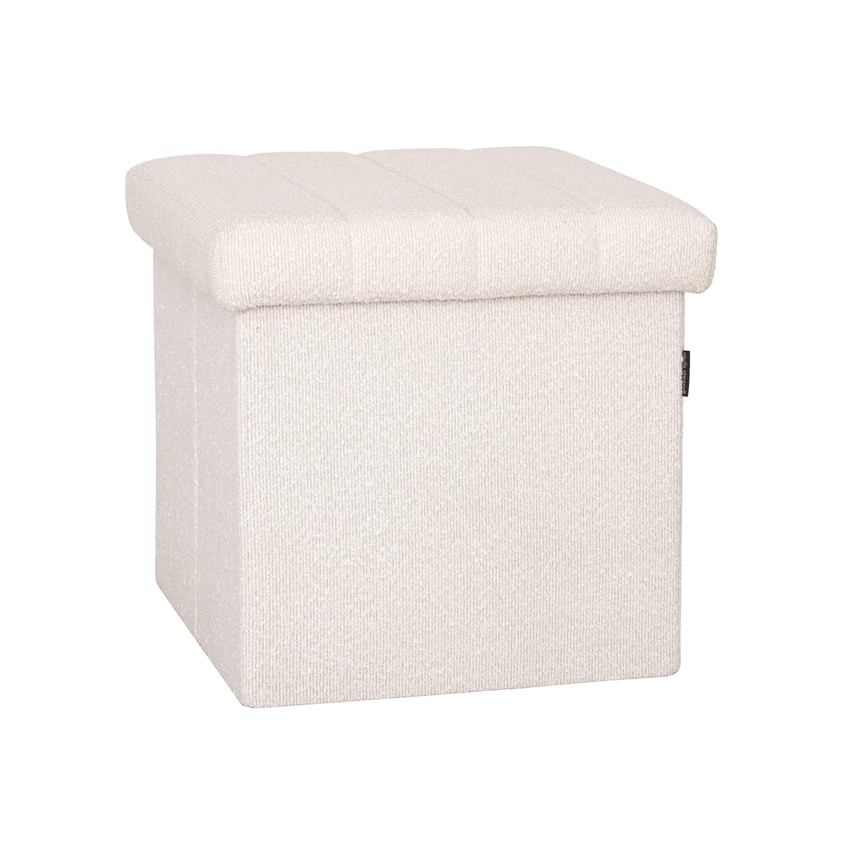 Seville Classics Cushioned Fabric Ottoman Hidden Storage Chest Footrest Chair, Padded Seat for Bedroom, Dorm, Loft, Living Room, Entryway, Hallway, White Boucle, 15.7" Cube