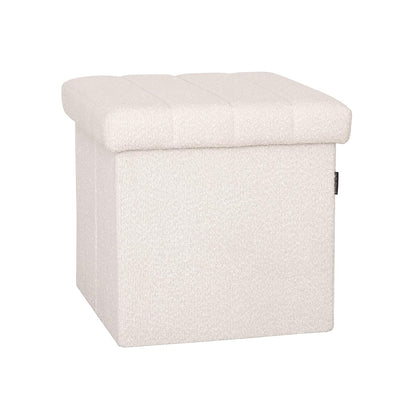 Seville Classics Cushioned Fabric Ottoman Hidden Storage Chest Footrest Chair, Padded Seat for Bedroom, Dorm, Loft, Living Room, Entryway, Hallway, White Boucle, 15.7" Cube