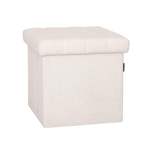 Seville Classics Cushioned Fabric Ottoman Hidden Storage Chest Footrest Chair, Padded Seat for Bedroom, Dorm, Loft, Living Room, Entryway, Hallway, White Boucle, 15.7" Cube