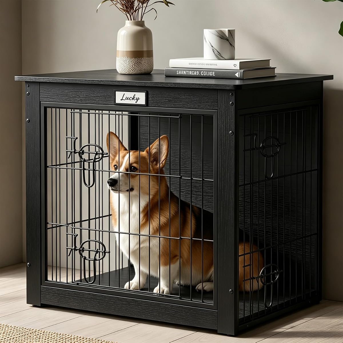 Black Dog Crate Furniture with Reversible Side Door