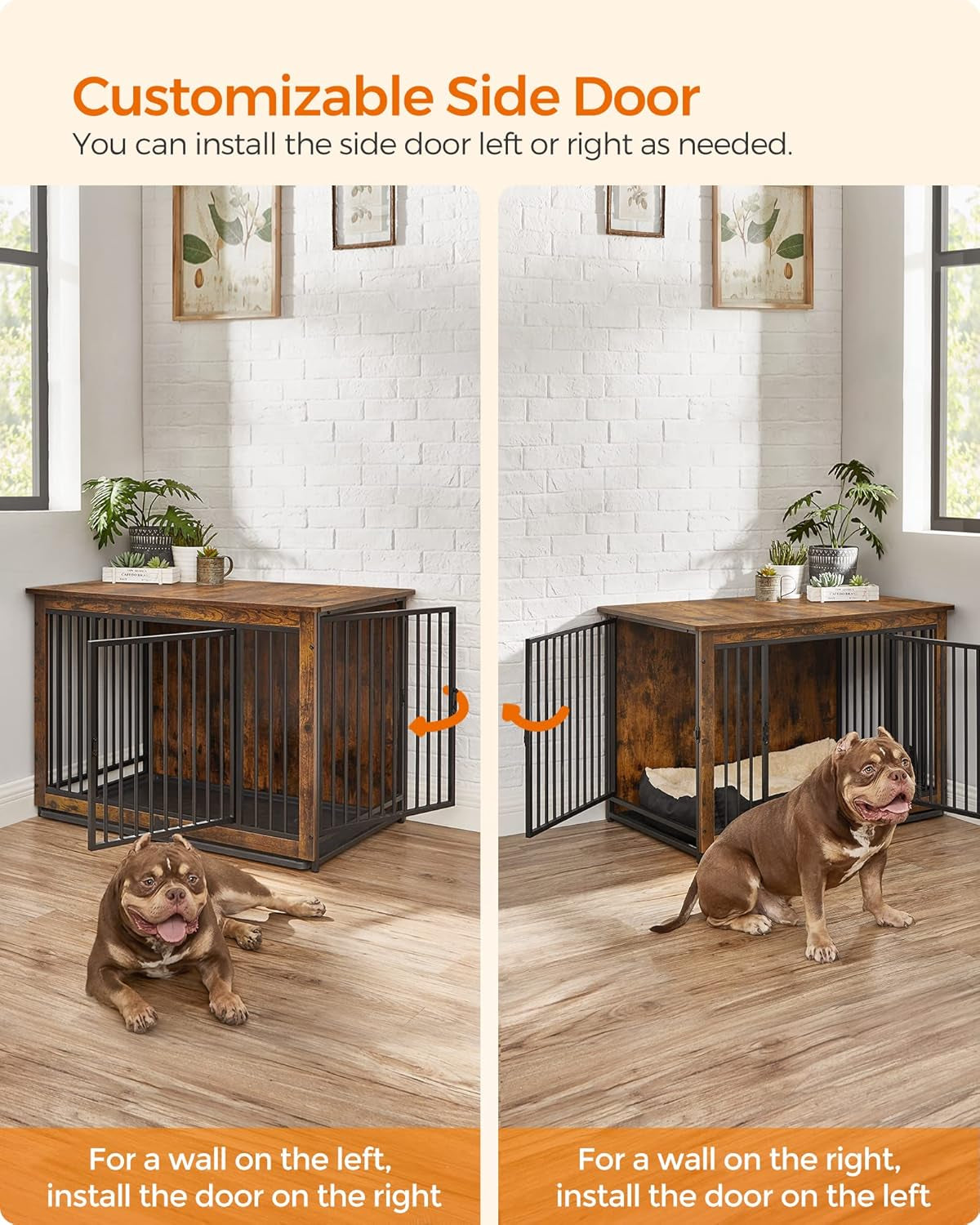 Dog Crate Furniture, 38 Inches Dog Kennel for Dogs up to 70 Lb, with Removable Tray, Heavy-Duty Dog Cage End Table, Double Doors Dog House, Rustic Brown UPFC013X01