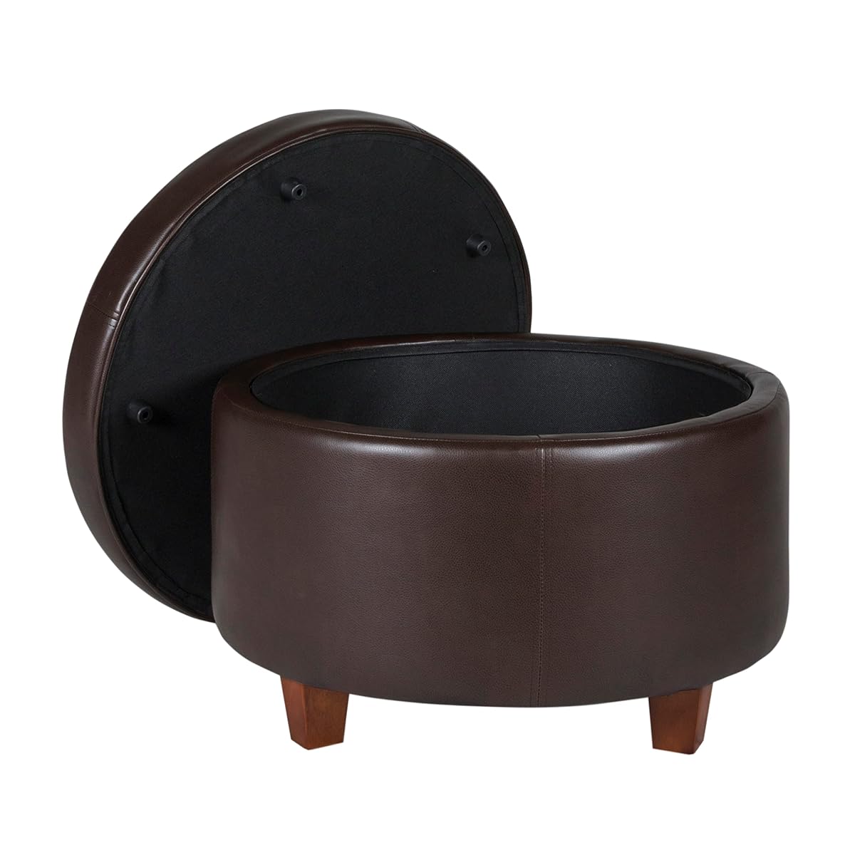 24" Round Leatherette Storage Ottoman - Chocolate Brown