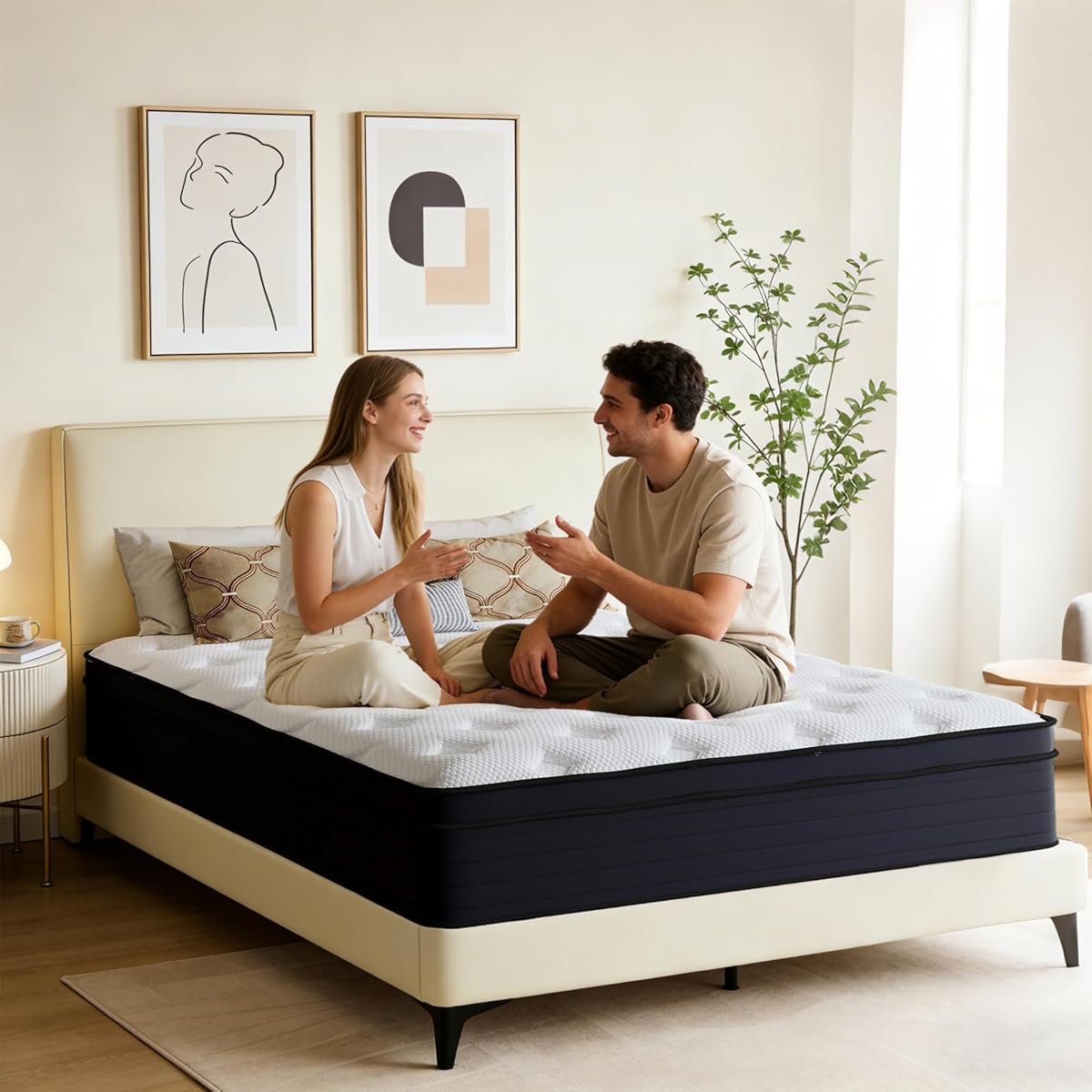 14 Inch Full Size Mattress, Pocketed Coils for Strong Support, Hybrid Memory Foam & Fiberglass Free, Cool Night & Spinal Alignment, Pressure Relief & Motion Isolation, Medium Firm