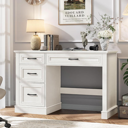 Farmhouse 47" Executive Desk with 3 Drawers, Cream White