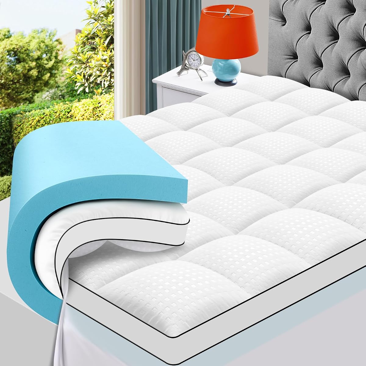 King Size Dual Layer 4 Inch Memory Foam Mattress Topper