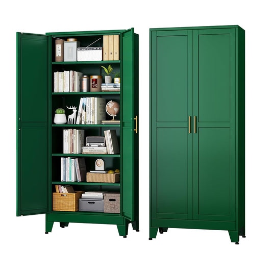 Green Metal Storage Cabinet,75" Steel Cabinets for Home Office | Kitchen Pantry Storage Cabinet with Doors and 5 Adjustable Shelves, Tool Cabinets, for Office, Home, Garage, School