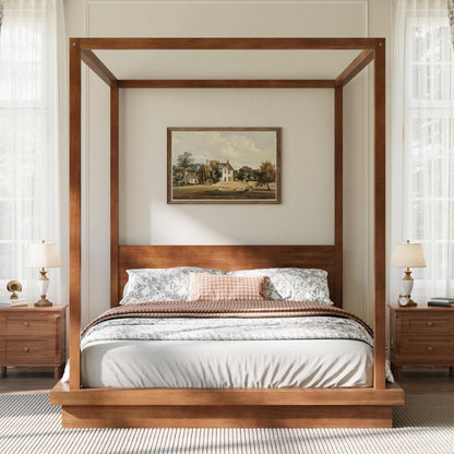 Queen Size Canopy Bed with Headboard (Brown)