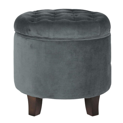 Home Decor | Upholstered Round Velvet Tufted Foot Rest Ottoman | Ottoman with Storage for Living Room & Bedroom | Decorative Home Furniture, Dark Gray Small