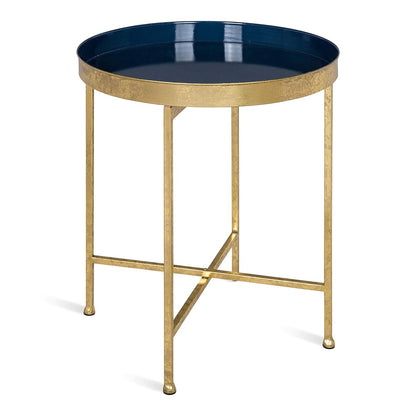Celia Metal Foldable Round Accent Table, 18.25" x 18.25" x 22", Navy Surface and Gold Frame, Modern Minimalist Design and Detachable Magnetic Tabletop