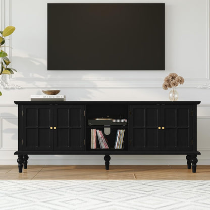 67" Mid Century Modern TV Stand with Window Design, Black