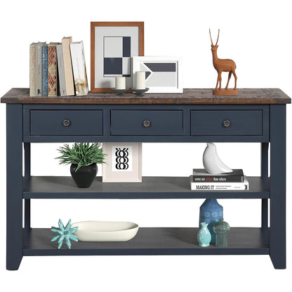 Solid Wood Console Table for Entryway;Sofa Table with Storage | 48.8 Inch Blue Real Wood Farmhouse Console Table with Drawers;Entry Way Table for Living Room,Foyer,Hallway;Easy Assembled