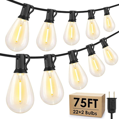 75FT LED Outdoor String Lights S11 Dimmable Patio Light, with 22+2 Waterproof Shatterproof Edison 2700K Bulbs for Outside Backyard Deck, Black