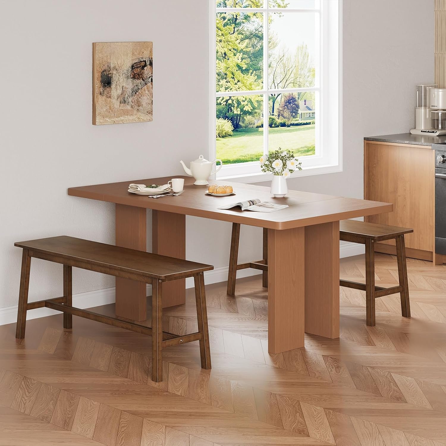 39.3'' Bamboo Dining Bench, Farmhouse Kitchen Table Bench, Kitchen & Living Room Furniture, Easy to Assemble, Sturdy and Stable, Mocha MA03CD01G2