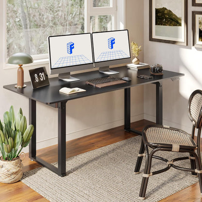 4 Leg Standing Desk 71 X 32 Inch Electric Adjustable Height Sit Stand Desk with Splice Board Home Office Desk, Black Top + Black Frame