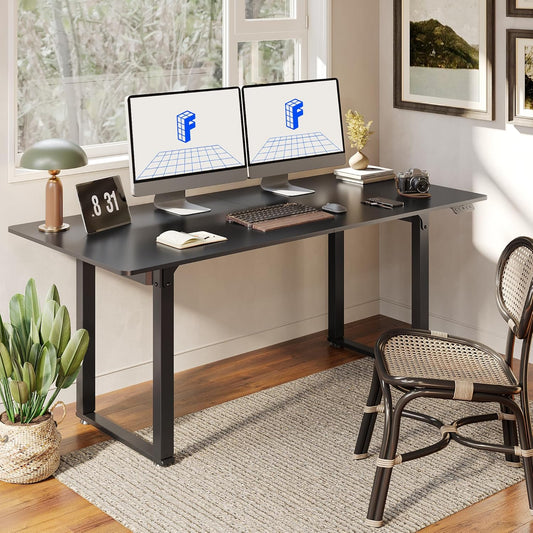 4 Leg Standing Desk 71 X 32 Inch Electric Adjustable Height Sit Stand Desk with Splice Board Home Office Desk, Black Top + Black Frame