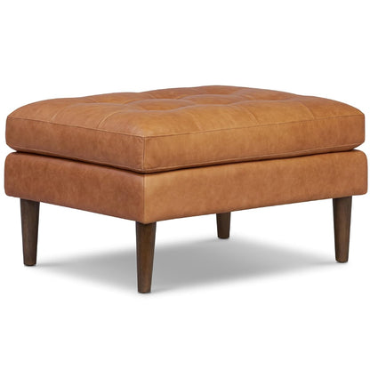 Poly & BARK Napa Ottoman - Full-Grain Leather Upholstered Ottoman with Feather-Down Topper - Couch for Living Room - Vintage Italian Leather in Cognac Tan