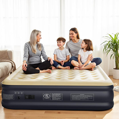 King Size Air Mattress with Built in Pump - Upgraded Blow up Bed, 2 Mins Quick Self Inflatable/Deflation, 18"/750Lbs Max, Strong Support,No Leakage,No Odor,For Home,Guests,Camping,Travel