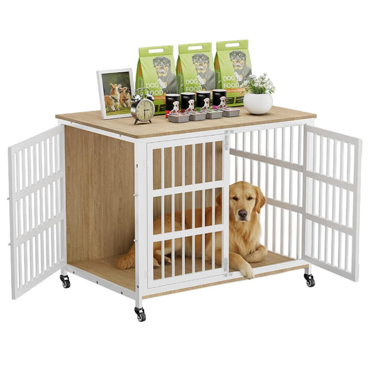 42" Furniture Style Large Dog Crate with Wheels