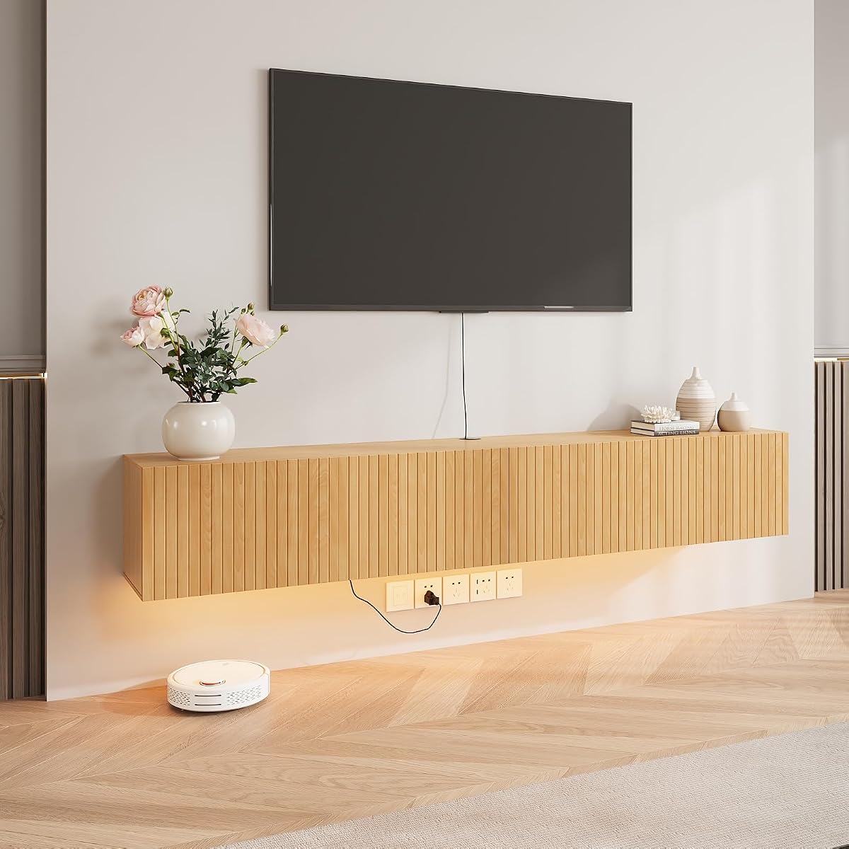DHMAKER 71" Floating TV Stand Wall Mounted with Power Outlet for TVs up to 80"