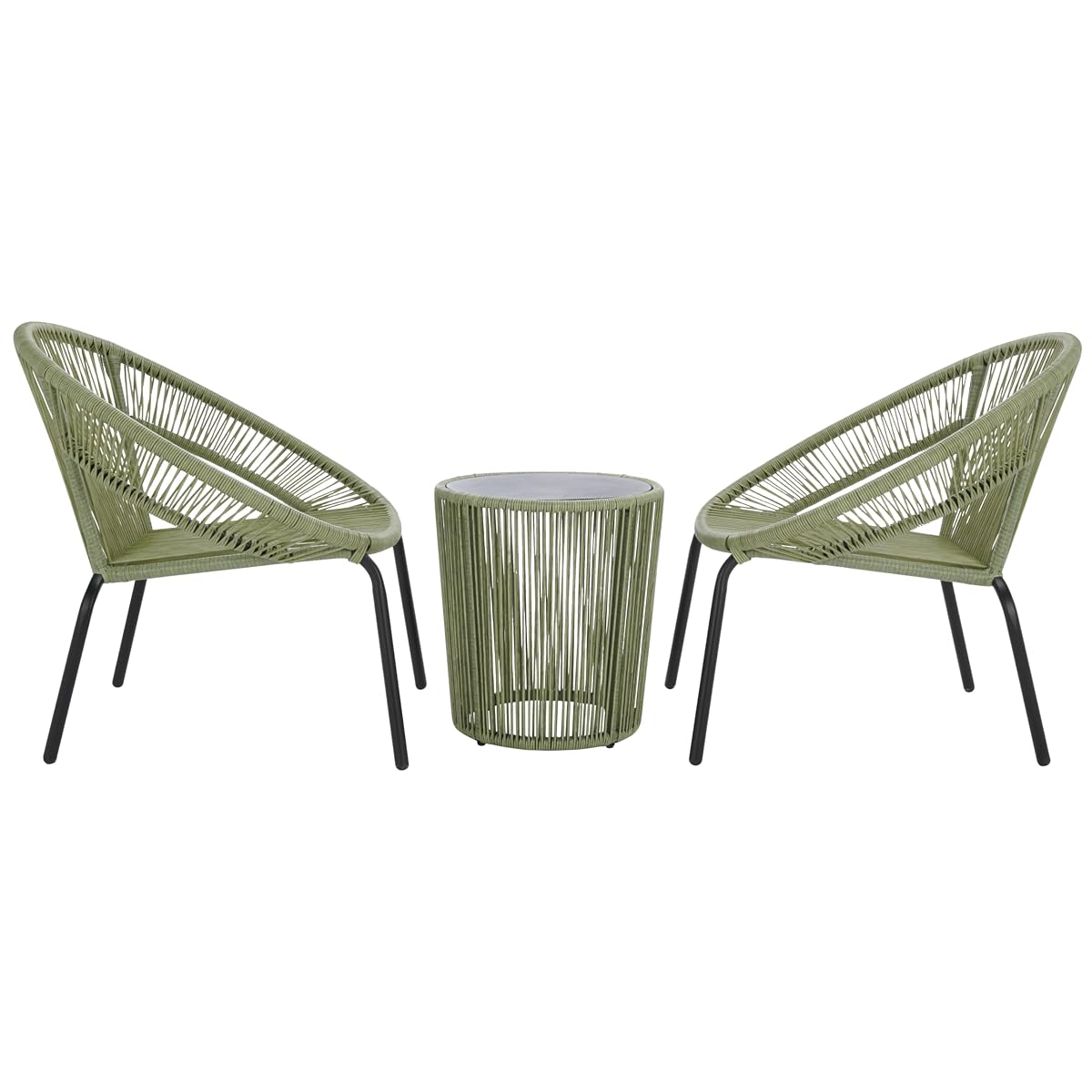 SAFAVIEH Outdoor Patio Furniture Collection - Otto Green & Black Rattan 3-Piece Bistro Set with 2 Chairs and Accent Table (PAT7549B)