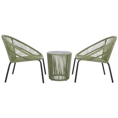 SAFAVIEH Outdoor Patio Furniture Collection - Otto Green & Black Rattan 3-Piece Bistro Set with 2 Chairs and Accent Table (PAT7549B)