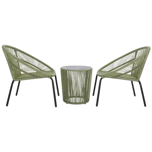 SAFAVIEH Outdoor Patio Furniture Collection - Otto Green & Black Rattan 3-Piece Bistro Set with 2 Chairs and Accent Table (PAT7549B)