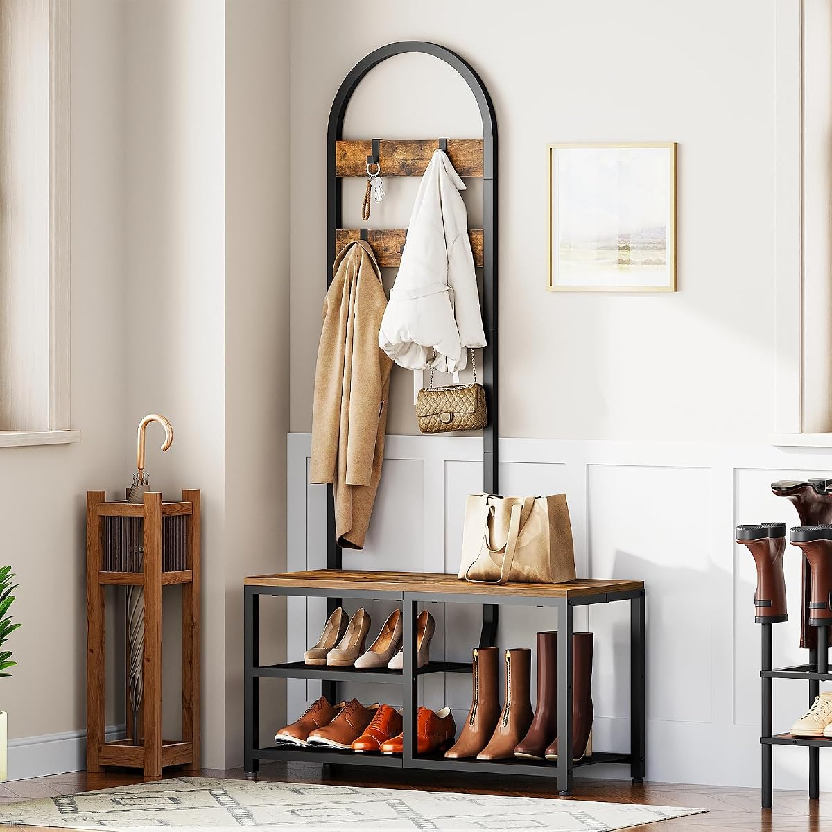 Hall Tree, Coat Rack with Shoe Storage