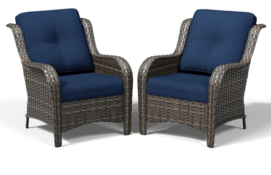 Patio Chairs Set of 2, Wicker Patio Furniture with High Back, Deep Seating, Wide Armrest, Thickened Cushions, Outdoor Rattan Furniture for Deck, Porch Use