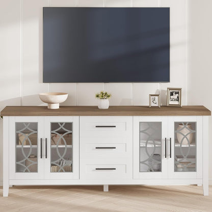Farmhouse TV Stand with Glass Door for 70 Inch Tv
