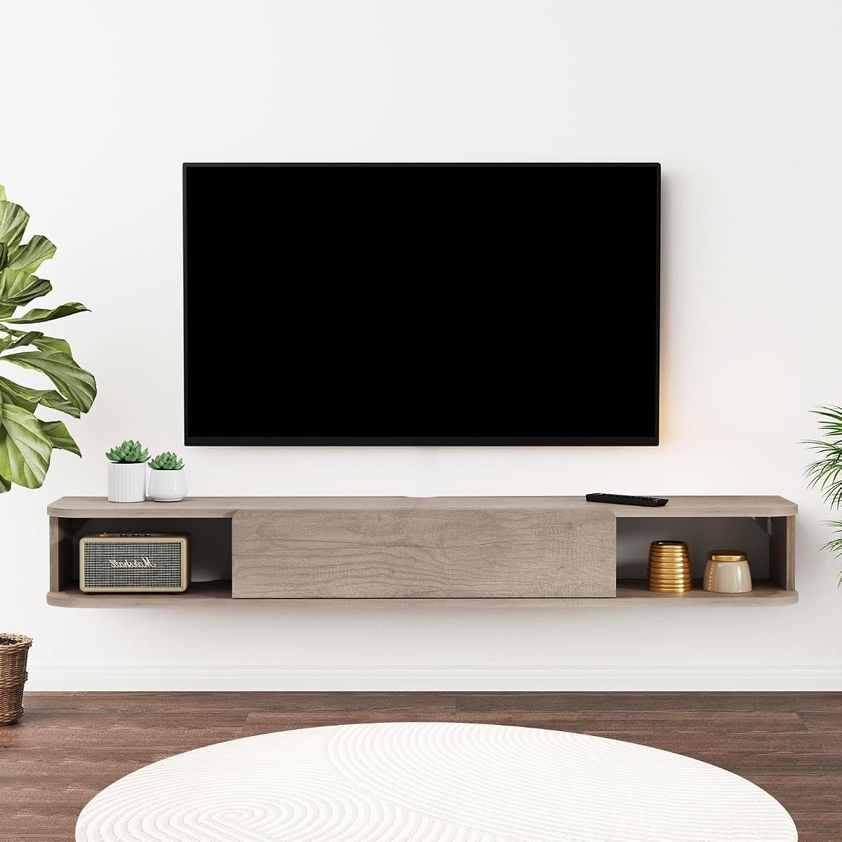 Floating TV Shelf, 55'' Wall Mounted TV Cabinet, Floating Shelves with Door