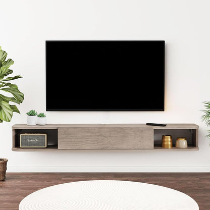 Floating TV Shelf, 55'' Wall Mounted TV Cabinet, Floating Shelves with Door