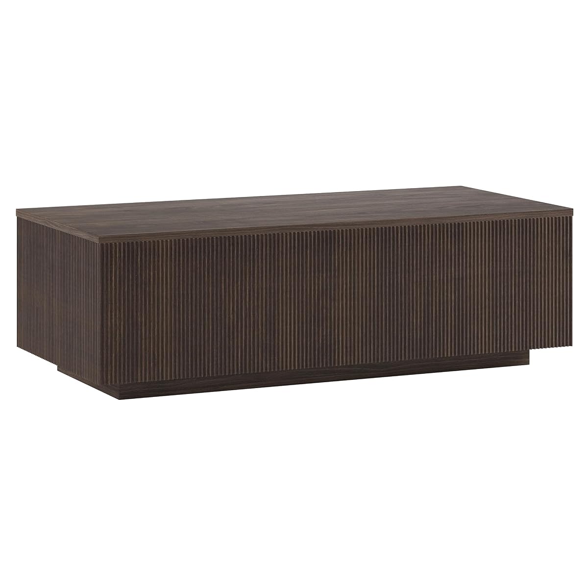 48" Fluted Rectangular Low-Profile Coffee Table with Ribbed Base for Living Room, Family Room, or Office, Rich Brown