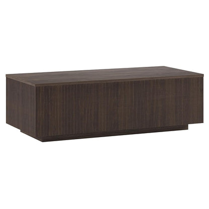 48" Fluted Rectangular Low-Profile Coffee Table with Ribbed Base for Living Room, Family Room, or Office, Rich Brown