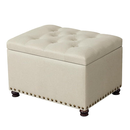 Ottoman with Storage,24" Fabric Ottoman Foot Rest with Hinged Lid Small Rectangle Upholstered Button Tufted Foot Stools Ottomans for Bedroom Living Room Entryway,Beige