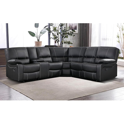 Manual Reclining Sectional Sofa Set for Living Room, Soft Fabric Recliner Corner Sectional Couch with Center Console, Cup Holders and Storage (Black, Sofa)