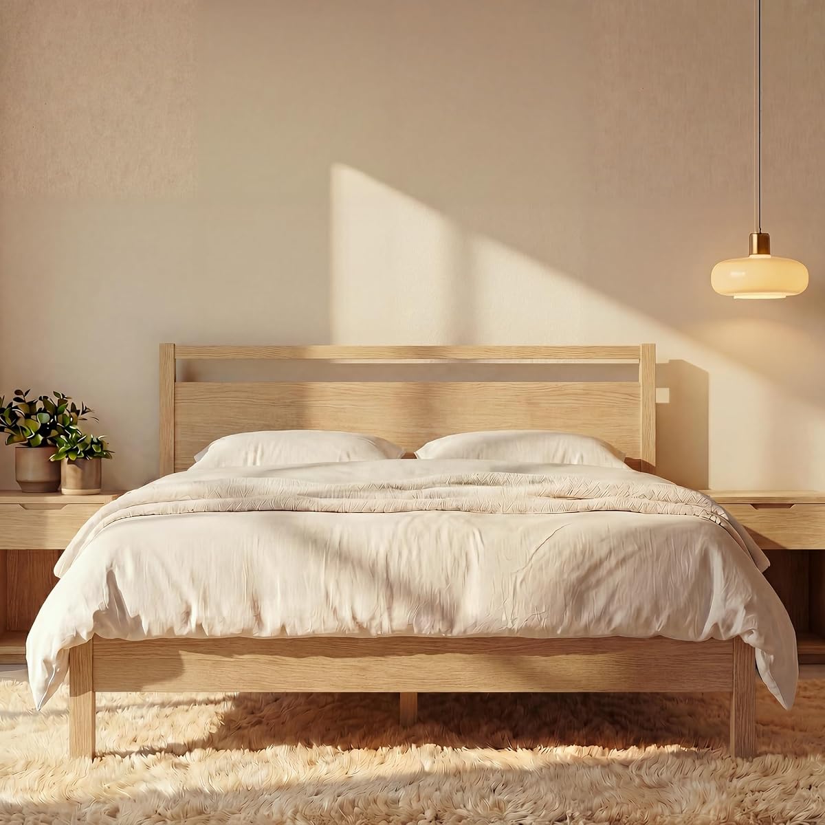 Signature Wood Platform Bed Frame with Headboard, Essential, Noise Free