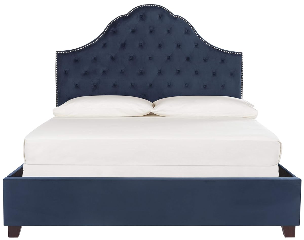 Home Beckham Contemporary Navy Velvet Bed, Full