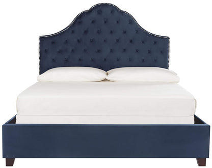 Home Beckham Contemporary Navy Velvet Bed, Full