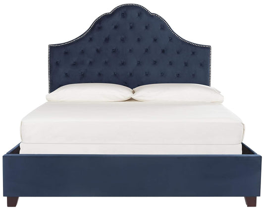 Home Beckham Contemporary Navy Velvet Bed, Full