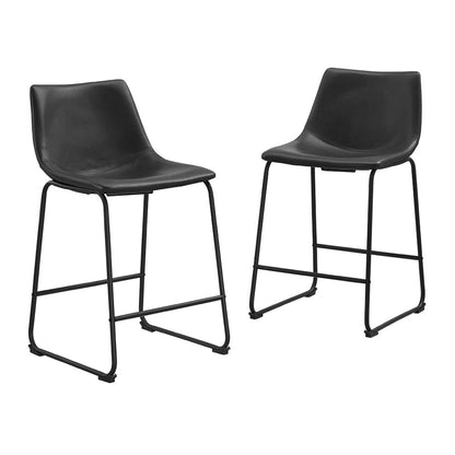 Douglas Urban Industrial Faux Leather Armless Counter Chairs, Set of 2, Black, 20"D x 18.5"W x 34.5"H