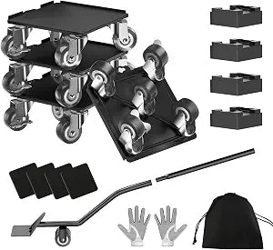 Heavy Duty Furniture Dolly Set with 5 Wheels, Furniture Movers with Lifter Tool, Carbon Steel Moving Sliders for Sofa Refrigerator Cabinet, 360° Rotating Casters, Black, 5.3 Inch