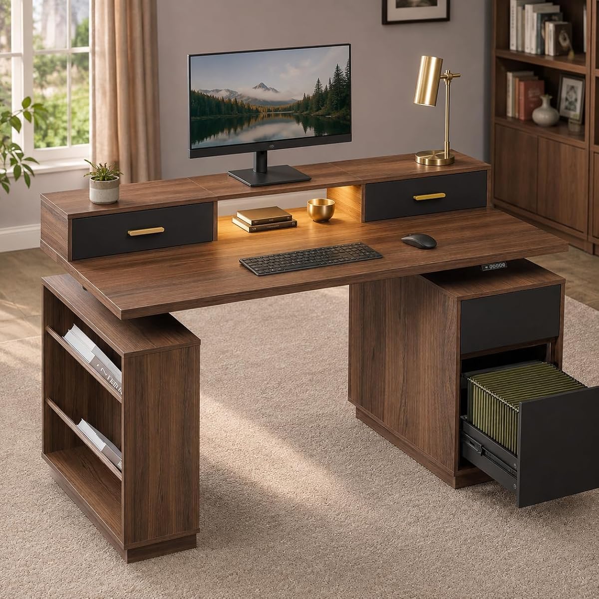 63" Executive Standing Desk with 4 Drawers & File Cabinet